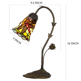 ANYONGLU Tiffany Table Lamp 9.5x5x16 Inch Red Dragonfly Stained Glass Desk Lamp