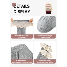 Zando Baby Girl Socks 0-6 Months Toddler Knee High Ruffle Socks for Girls Preemie Infant Newborn Baby Thigh High Stockings Toddler Stockings Grey