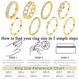 PATISORNA 8PCS Gold Rings for Women Non Tarnish 14K Gold Cubic Zirconia Ring Set Thin Stacking Statement Band Rings Stackable Ring Size 5-10
