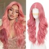 JSDshine Pink Wigs for Women Long Wavy Pink Wig with
