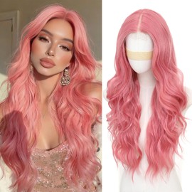 JSDshine Pink Wigs for Women Long Wavy Pink Wig with Natural Lace Hairline
