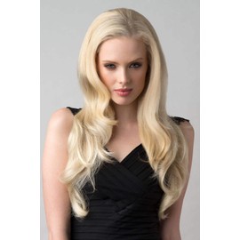 Long blonde half wig hairpiece (3/4 wig) loose curls: Frankii ash blonde to light blonde #613T24