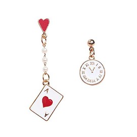 1-8Pairs Mini Tiny Little Poker Playing Cards Earrings Clock Hearts Dangle Earrings Clubs Spades Drop Earrings for Women Party Jewelry-B Alice in wonderland
