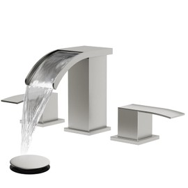 gotonovo Waterfall 8 inch Widespread Bathroom Faucet Set Bathroom Sink Faucet 3 Hole 2 Handle Vanity Lavatory Deck Mount with Pop Up Drain and Water Supply Lines Square Body Brushed Nickel