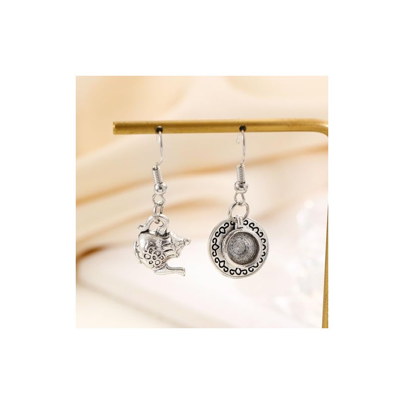 Vintage Tea Cup and Kettle Dangle Earrings Cute Teapot Teacup