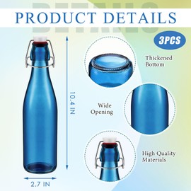Teenyyou 3 Pcs Blue Glass Bottle 16. 9oz Decorative Bottles Blue Glass Flip Top Water Bottles with Airtight Lid for Homemade Wine DIY Make Your Own Drinks