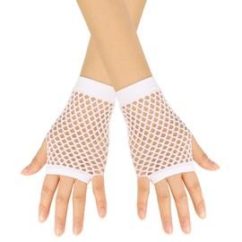 BrightGlow Fishnet Gloves Women's Short Fishnet Fingerless Gloves 1920s Gloves Fashion Short Mesh Gloves Evening Gloves Opera Gloves for Costume Party Accessories, White