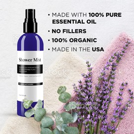 Eucalyptus and Lavender Daily Shower Spray – 4 fl oz | Naturally Made Essential Oil Shower Steamer for Sinus, Stress & Congestion Relief | Spa Mist, Aromatherapy, Room Scents - Enhances Mood (Blue)
