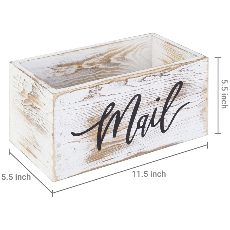 MyGift Mail Holder Storage Organizer Box Whitewashed Wood with MAIL
