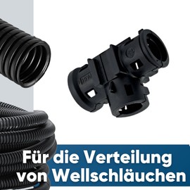 Kalitec 9806089 T-Splitter Form A NW 10-10-10 Black I 3-Way Distributor I T-Piece I Splitter for Corrugated Pipe I Connector for Corrugated Pipe I Cable Distributor I Cable Branch I Quick Connector