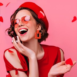 EVER FAITH Orange Square Geometric Dangle Earrings, Fashion Metal Statement Drop Dangle Earrings for Women Girls