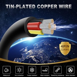 DEKIEVALE 22 Gauge 4 Conductor Wire, 32.8FT Black PVC Stranded Tinned Copper Wire, 22/4 Speaker Wire, Audio Power Cable, Flexible 22AWG 4 Wire Cable for Security/Alarm/Access Control/Sound