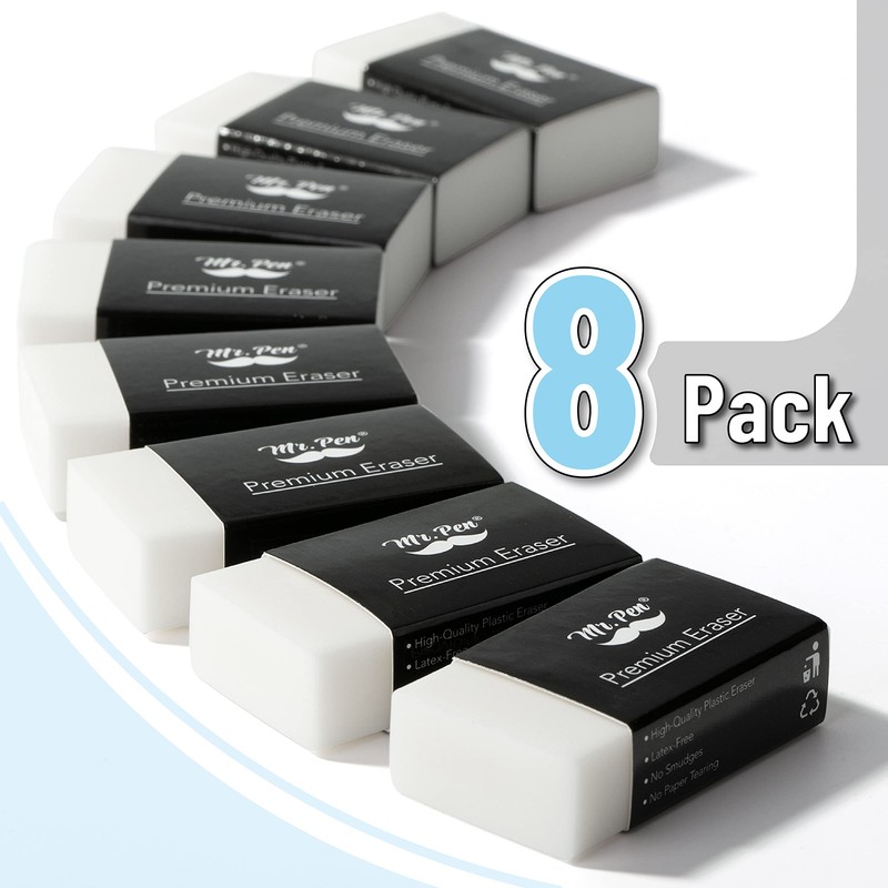 Mr. Pen- Pencil Eraser, 8 Pack, White Erasers, Erasers for