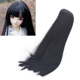 Dolls Hair Replacement Wigs, Long Straight Doll Wig Thick Heat Resistant Flexible Cutting for Cosplay (Black)