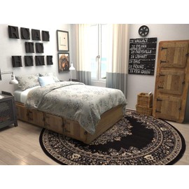 Unique Loom Reza Collection Traditional Persian Style Area Rug, 8' 0" x 8' 0", Black/Beige