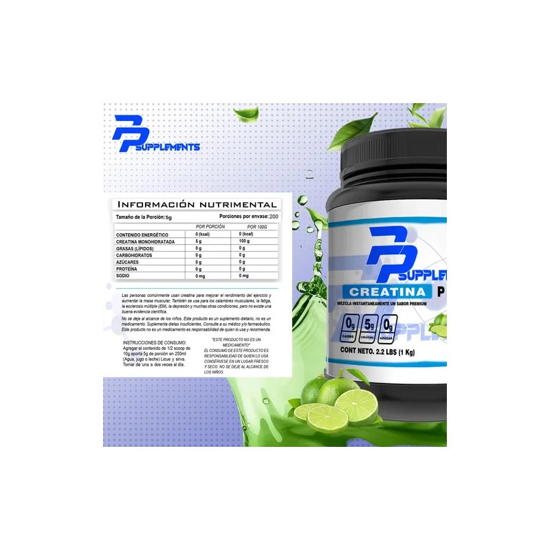 Creatina Monohidrata 1 Kg Pulse 200 Servicios Varios Sabores