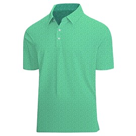 Actflare Polo Shirts for Men Moisture Wicking Quick-Dry Pattern Print Performance Polo Shirts for Men Green Floral XXL