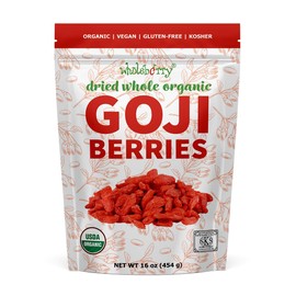 Wholeberry organic wolfberry gouqi Goji berries 16oz| Raw, Vegan, Gluten Free Super food High in Plant Based Protein, Dietary Fiber, Vitamin A & Iron | Large