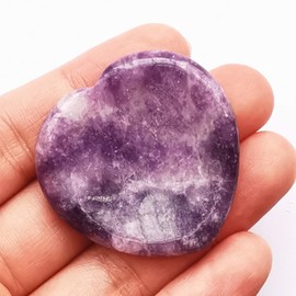 Bacatgem Purple Lepidolite Heart Chakra Thumb Worry Stone,Hand Carved Healing Crystal Shaped Stone for Anxiety Stress Relief Meditation