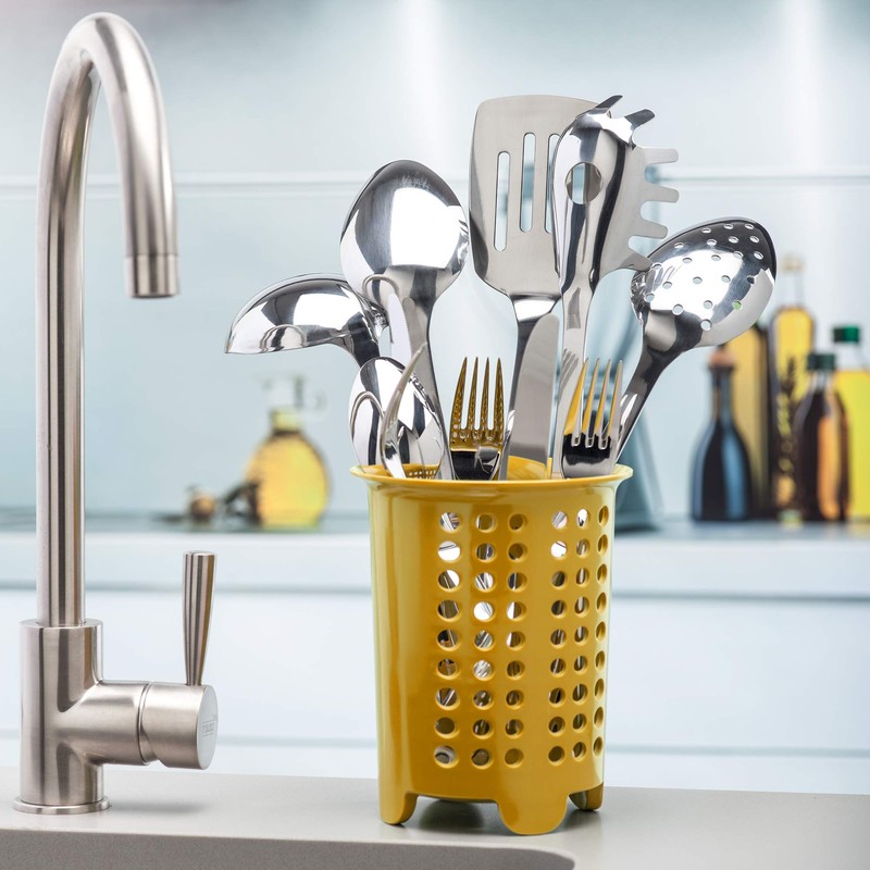 Zeal Melamine Cutlery Drainer/Utensil Pot-Mustard, One Size