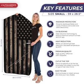 Autoamerics 1-Piece Windshield Sun Shade Brown Camo American Flag USA Design - Foldable Car Front Window Sunshade for Most Sedans SUV Truck - Blocks Max UV Rays and Keeps Your Vehicle Cool - Small