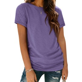 ATHMILE Workout Shirts Women Short Sleeve Round Neck Shirts Summer Top Fashion Basic Tee Purple