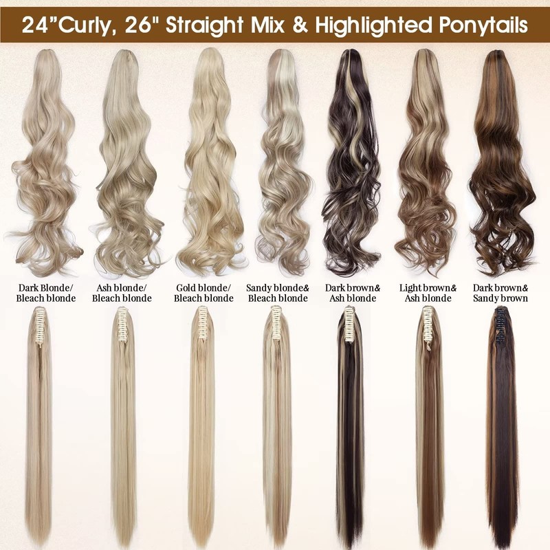 TESS Ponytail Clip Extensions, 45 cm Wavy Ponytail Hairpiece, #2A