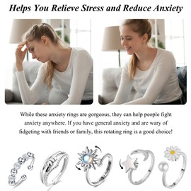 Mxlfdc Fidget Rings for Anxiety Women, 5 Piece Set Fidget Rings, Stress Relief Gifts for Women Girls, Fits Almost Any Size Anxiety Ring Fingers Suitable for All Ages