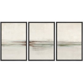 SIGNFORD Framed Canvas Print Wall Art Set Minimal Gray Paint Stroke Landscape Abstract Shapes Digital Art Modern Art Decorative Boho Calm/Zen for Living Room, Bedroom, Office - 24"x36"x3 Black