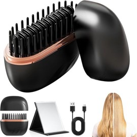 Mini Alisador, Mini Peine Alisador Portátil, Cepillo Alisador de Cabello con Espejo Miniatura, Straightener Comb 3 Ajustes de Temperatura, Calentamiento Rápido, Peine para Cabello