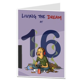 Funny Happy Birthday Card For 16 year old Gaming Teenager