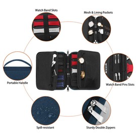 SIMBOOM Watch Strap Organiser, Watch Strap Storage Bag Holds 40 Straps Nylon Watch Bands Organiser Bag for Watch Straps/Pens, Blue