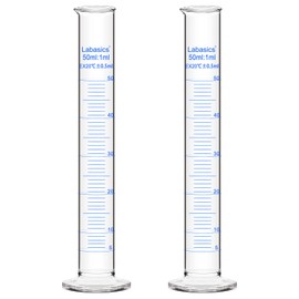Labasics 2-Pack 50 ml Borosilicate Glass Graduated Cylinder Measuring Cylinder