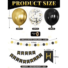 Retirement Party Decorations for Men and Women - Black and Gold Happy Retirement Banner Balloons Garland Kit for Farewell Party, Coworker Leaving, Office, Home, Indoor, Outdoor Decor