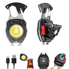 DXSAWA COB Keychain Work Light Keychain Flashlights 7 Light Modes,Portable Rechargeable Emergency cob Work Light with Folding Bracket Bottle Opener for Fishing,Camping and Walking