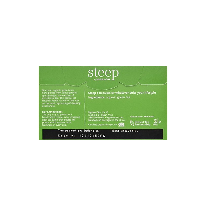 steep by Bigelow Organic Pure Green Tea, 20 Count (Pack