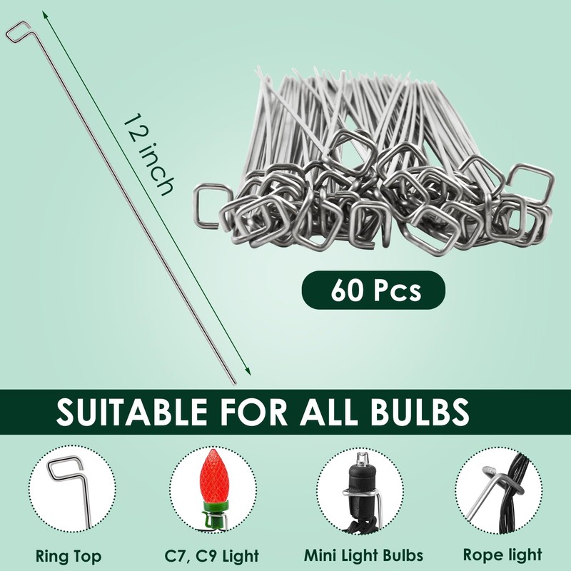 12 Inch Metal Christmas Light Stakes 60 Pack Christmas Yard