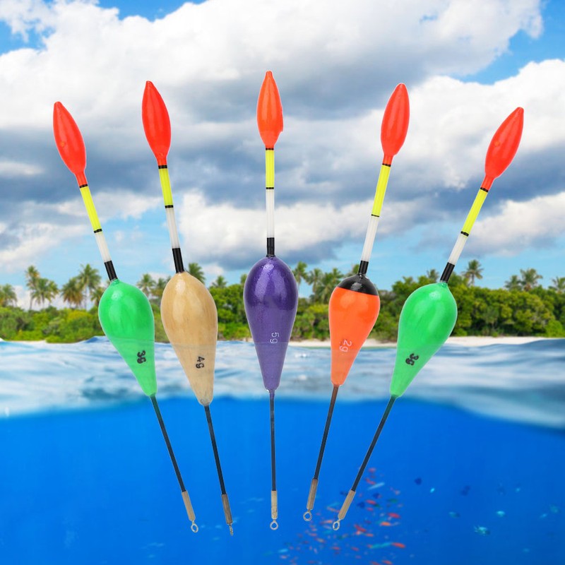 5Pcs Balsa Wood Short Fishing Floats Bobbers Set Tackle Accessory