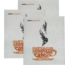 SWEDEdishcloths Swedish Dishcloth Set of 3 each Swedish CoffeeCloud Design | Eco Friendly Cleaning Absorbent Cloth Eco Friendly Cleaning Wipes