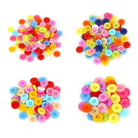 Samcos Colorful Buttons, 4 Hole Buttons, Set of 300, Round, Cute, Crafting Materials, DIY, Sewing, Decoration, Handmade, Clothes Buttons, DIY Toys for Kids, Mixed Buttons, 4 Sizes