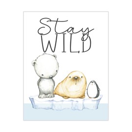 Stay Wild Watercolor Arctic Animals Nursery Unframed Print Cute Polar Bear, Penguin, Walrus Gender Neutral Kids Room Decor