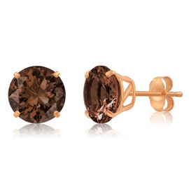 14k Rose Gold Large Natural Brown Smoky Quartz Stud Earrings for Women | 9mm November Birthstone Earrings | Genuine Smoky Quartz Earrings for Women | Natural Quartz Gemstone Earrings by MAX + STONE