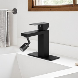 Qomolangma Bathroom Faucets with 720° Aerator, Black Bathroom Sink Faucet for 1 or 3 Hole, Modern Single Handle Bathroom Faucet with Faucet Extender for Bathroom Sink, Deck and Pop-up Drain