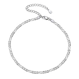 PROSILVER Classic Anklet Bracelet, 925 Sterling Silver Curb Chain/Figaro Chain/Cord Chain/Snake Chain Anklet, 22 + 5 cm Adjustable, Summer Beach Jewellery, Gift for Women and Men, 22 centimeters, Stainless Steel