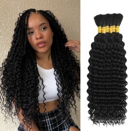 XGY Hair 16 Inch Braiding Hair for Boho Braid 240g Deep Wave Bulk Synthetic Braiding Knotless Black Water Wave Bundles Hair Extensions 6 Bundles for Women (1B, 16 Inch)