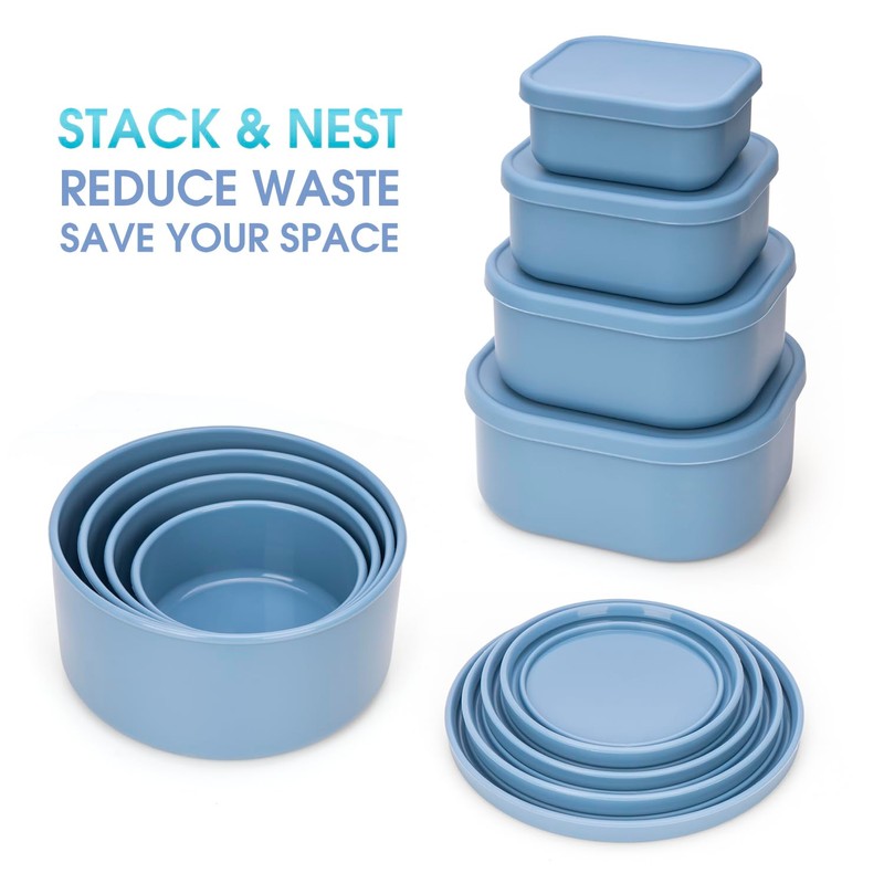 100% Silicone Food Storage Containers with Lids, 8 Pack, 10oz