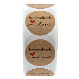 SBlabels 1" inch Round Natural Kraft Handmade with Love Stickers/1000 Labels per roll