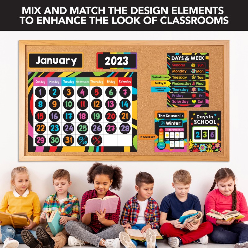 Decorably 143 Pcs Classroom Calendar Set Bulletin Board - School