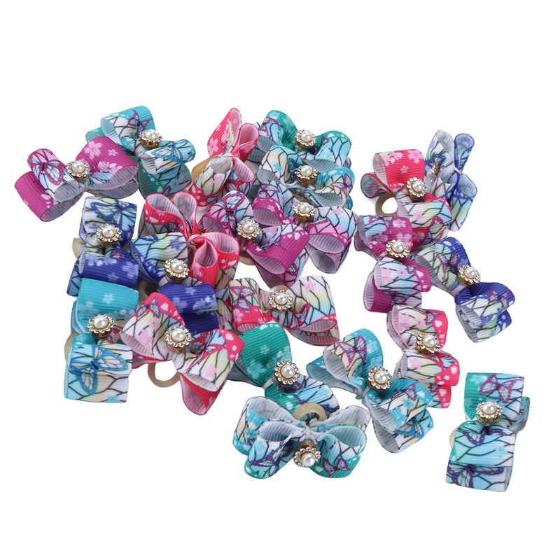 22pcs Pet Bowknot Rubber Bands Cute Colorful Dog Grooming Hair