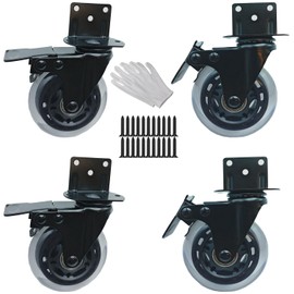 JadwigaS Side Mount Casters Set of 4 with 4 Metal Brakes,Wheels for Furniture Side Mount,3 Inch L-Shaped,Capable for Baby Bed,Table,Cabinet, Furniture,Loading Capacity 600 Lbs